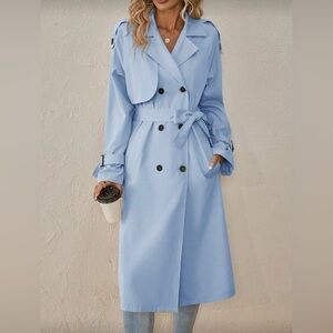Light Blue Double-Breasted Trench Coat L